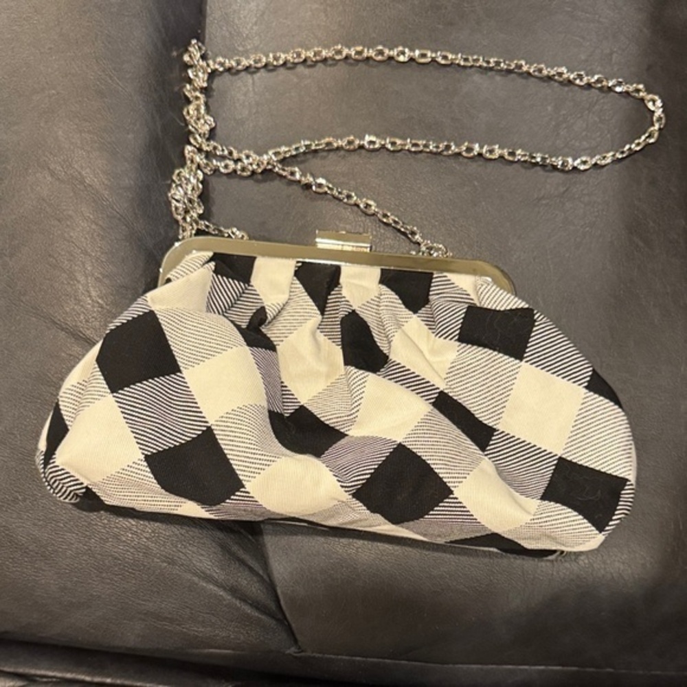 White House Black Market Elegant Checkered Clutch with Chain Strap